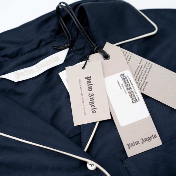 size XS (38) - PALM ANGELS MONOGRAM SATIN BOWLING SHIRT Navy - Picture 6 of 8